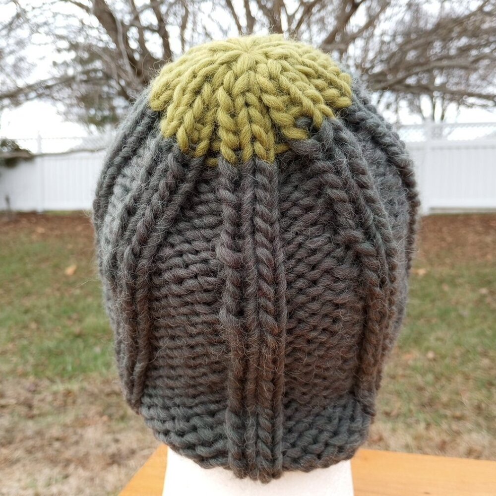 Men’s Chunky Wool Sailor Beanie Hand-Knit Rib Dock Worker Skully Cap Army Green - Picture 5 of 10